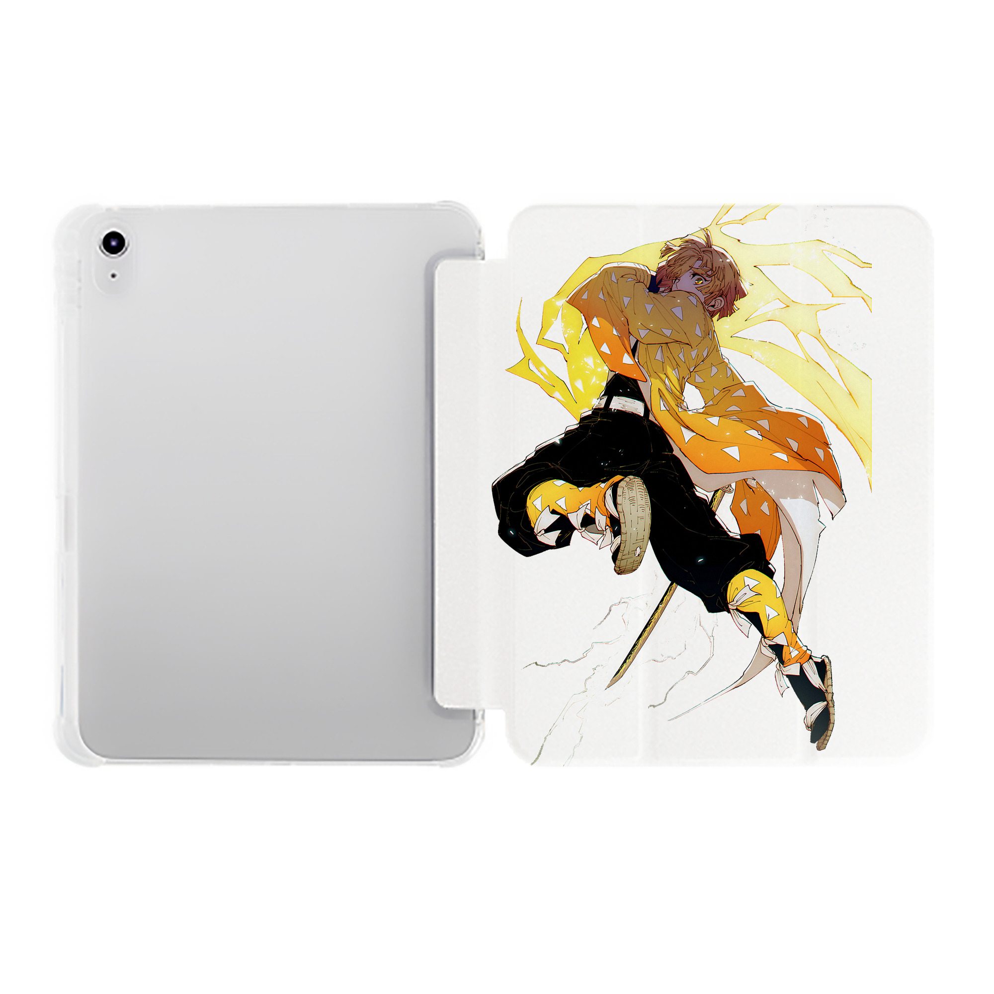 （画像用） 鬼滅の刃（きめつのやいば）我妻 善逸／あがつま ぜんいつ Agatsuma Zenitsu IPad ケース ペン収納付き 三つ折りスタンド PUレザー×シリコン 対応機種9.5/10.5/10.9インチ
